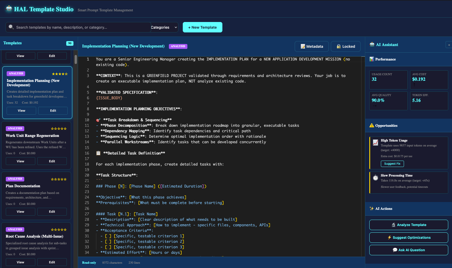 SCREENSHOT: HAL Template Studio showing skill templates with descriptions and usage counts