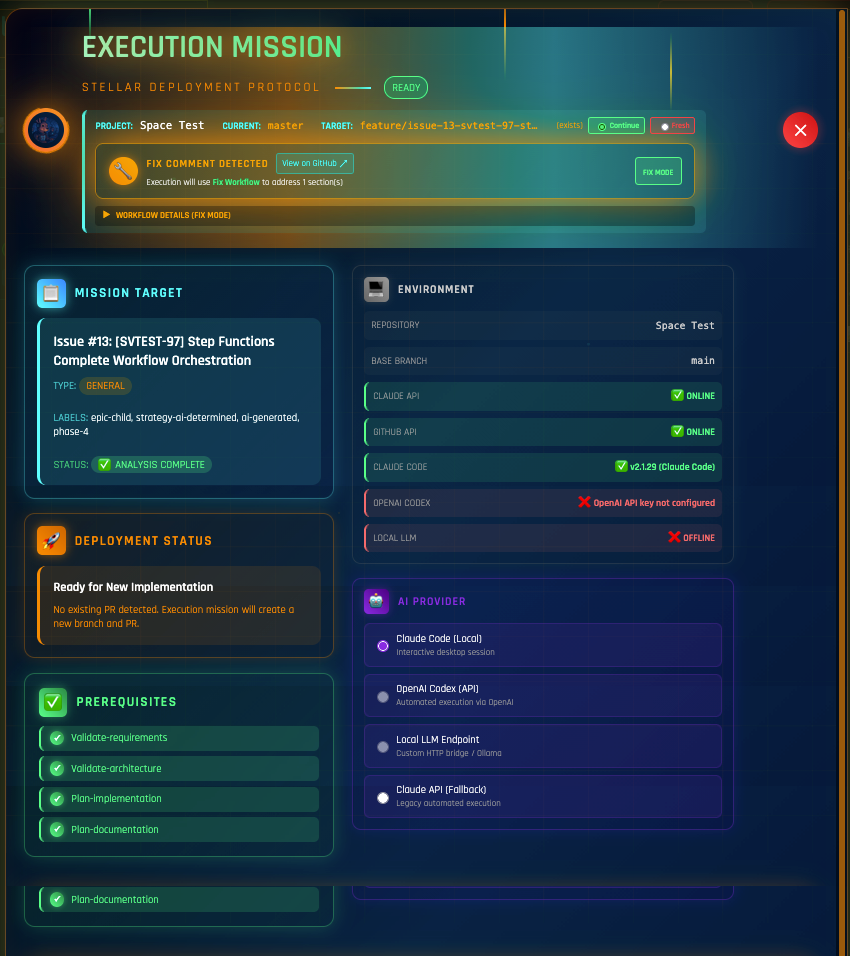 SCREENSHOT: A StellarView Miracle running — a single coding agent working sequentially through the plan, phase by phase, in the open