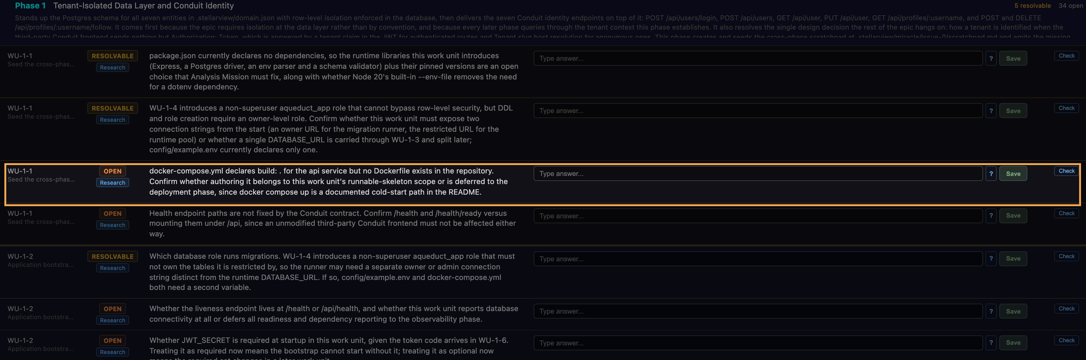 The gap register, with the Dockerfile question lit