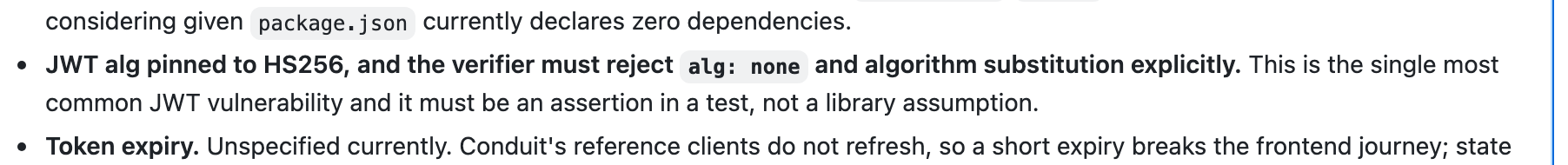 A finding: a token parser that would accept an unsigned token