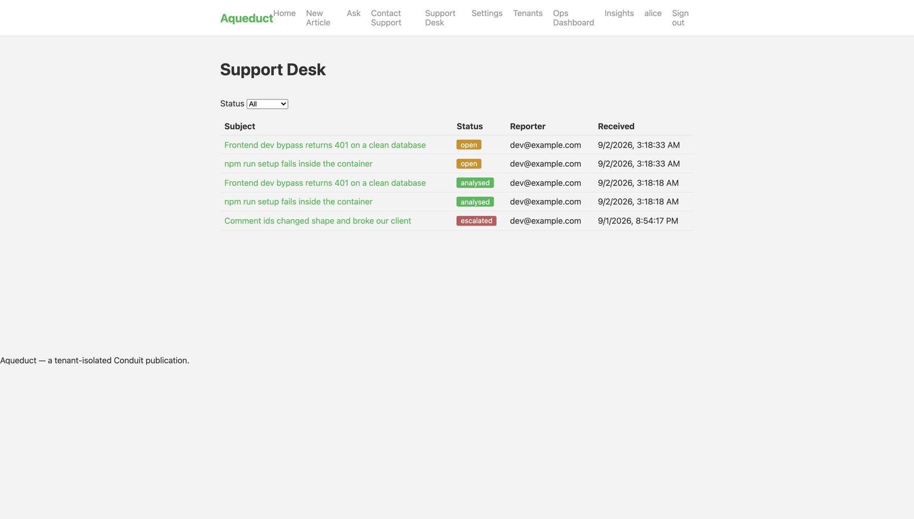 The application's own desk