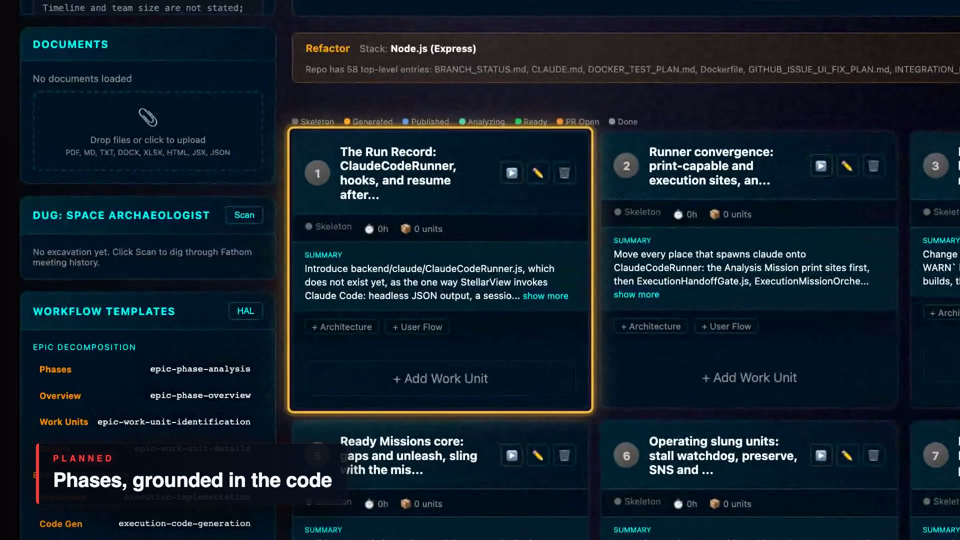 Phases, grounded in the code: each phase of the plan tied to what the repository already holds.
